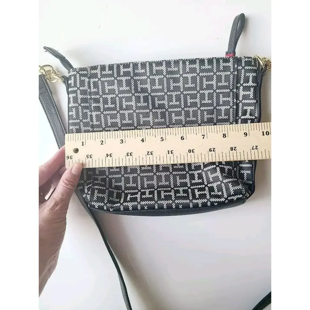 Tommy Hilfiger Women's‎ Logo Crossbody Handbag Purse Small Black White Gold